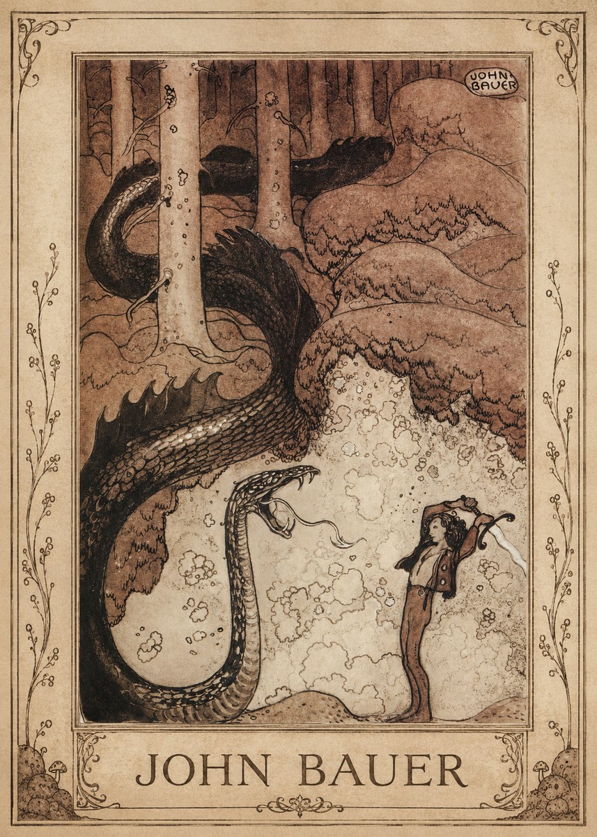 John Bauer The Boy and the Serpent No5 - Juliste