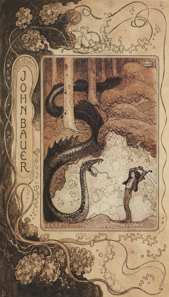 John Bauer The Boy and the Serpent No6 - Juliste