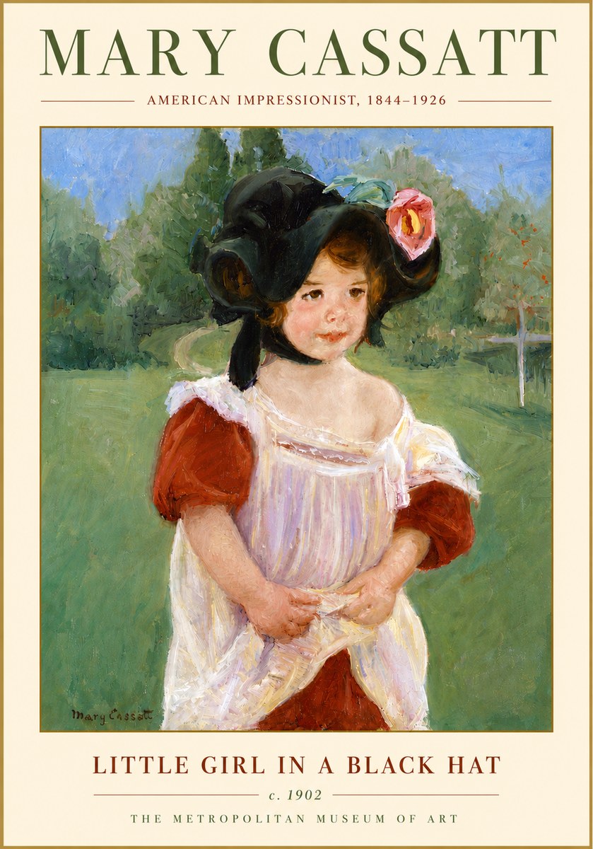 Mary Cassatt Little Girl in a Black Hat No4 - Juliste