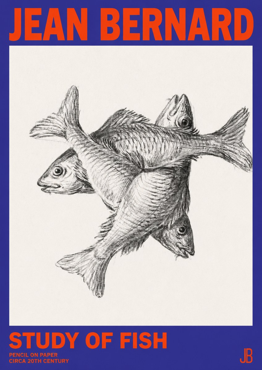 Jean Bernard Study of Fish No2 - Juliste