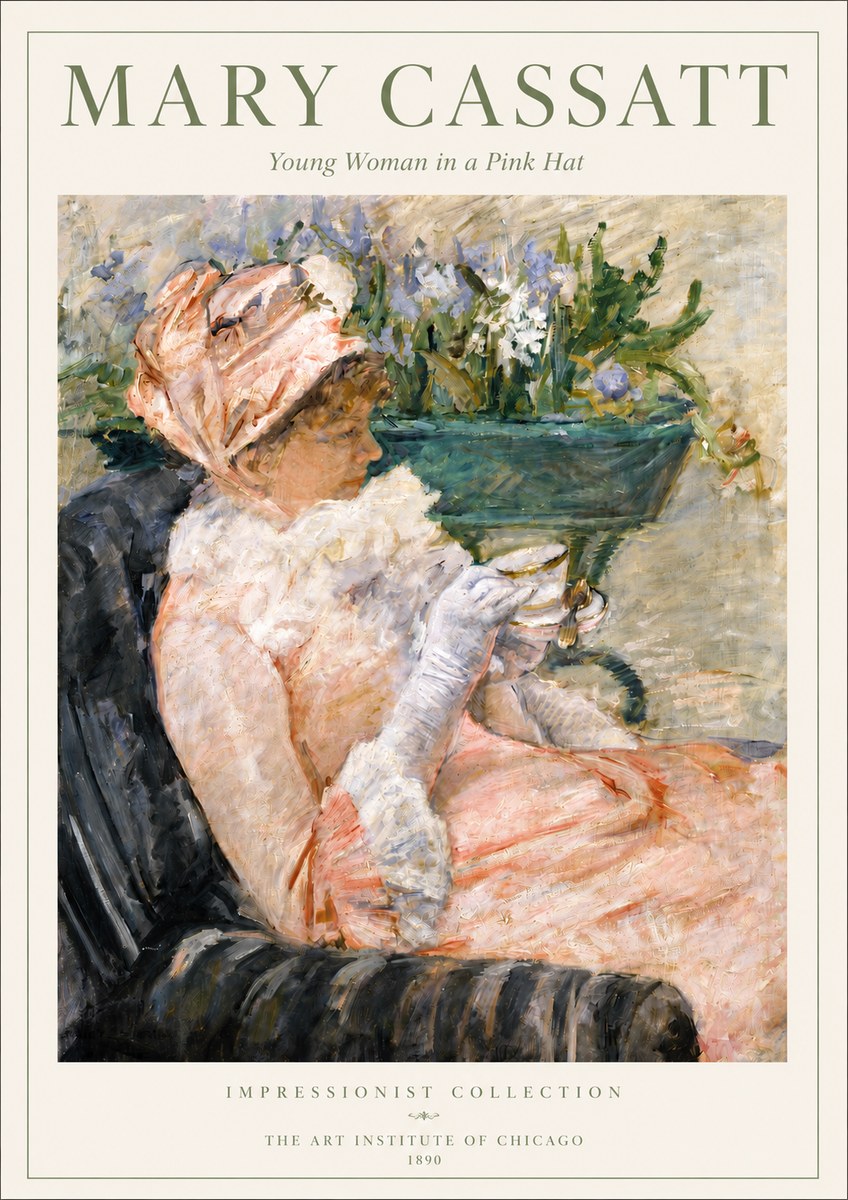 Mary Cassatt Young Woman in a Pink Hat No3 - Juliste