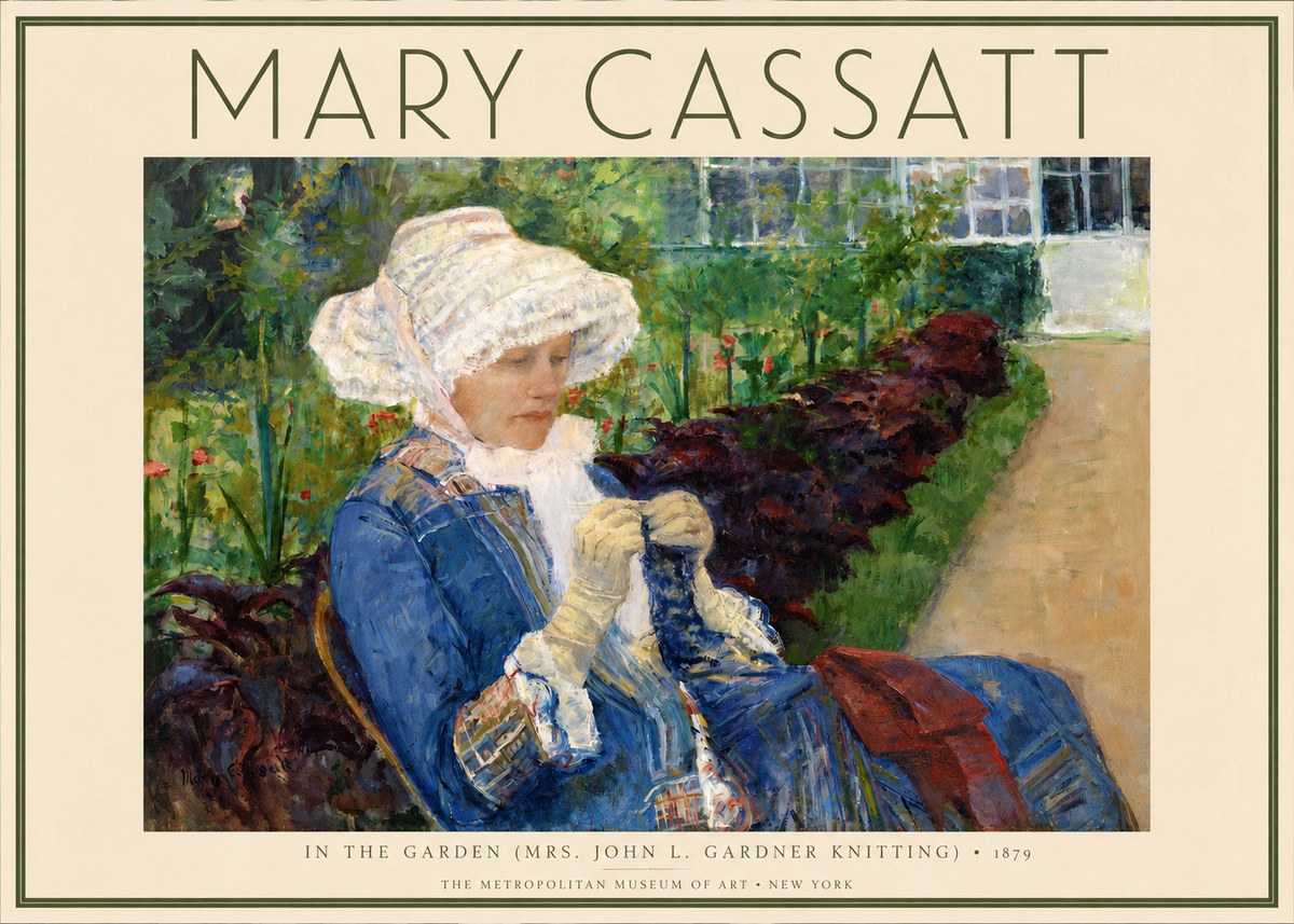 Mary Cassatt In the Garden (Mrs. John L. Gardner Knitting) No2 - Juliste