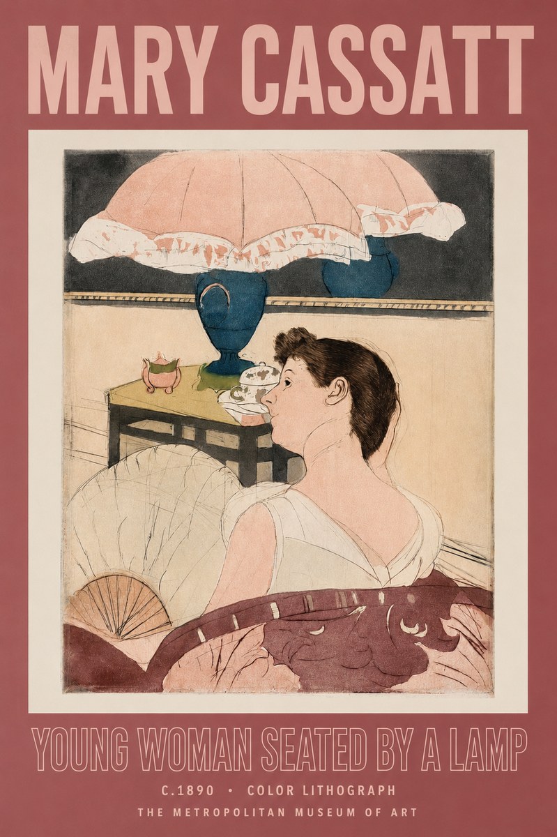 Mary Cassatt Young Woman Seated by a Lamp No2 - Juliste