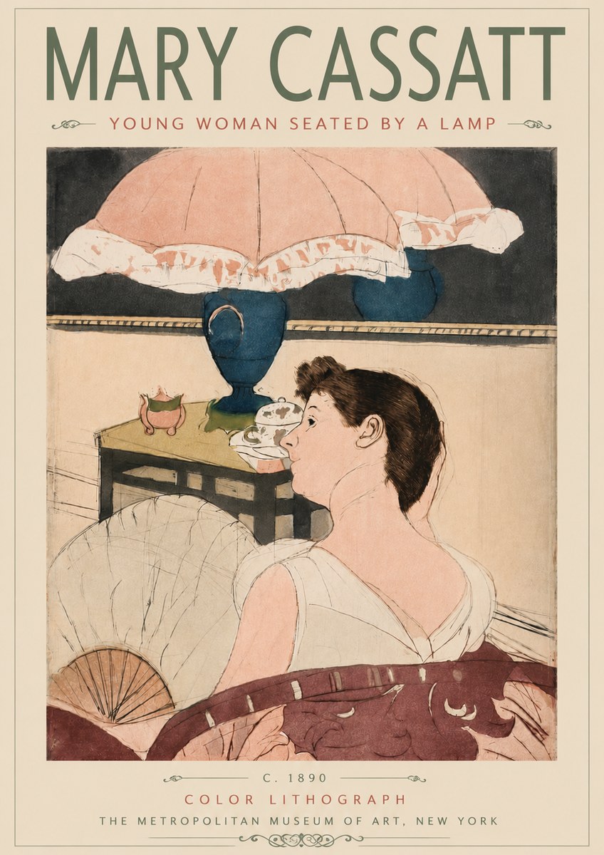 Mary Cassatt Young Woman Seated by a Lamp No5 - Juliste
