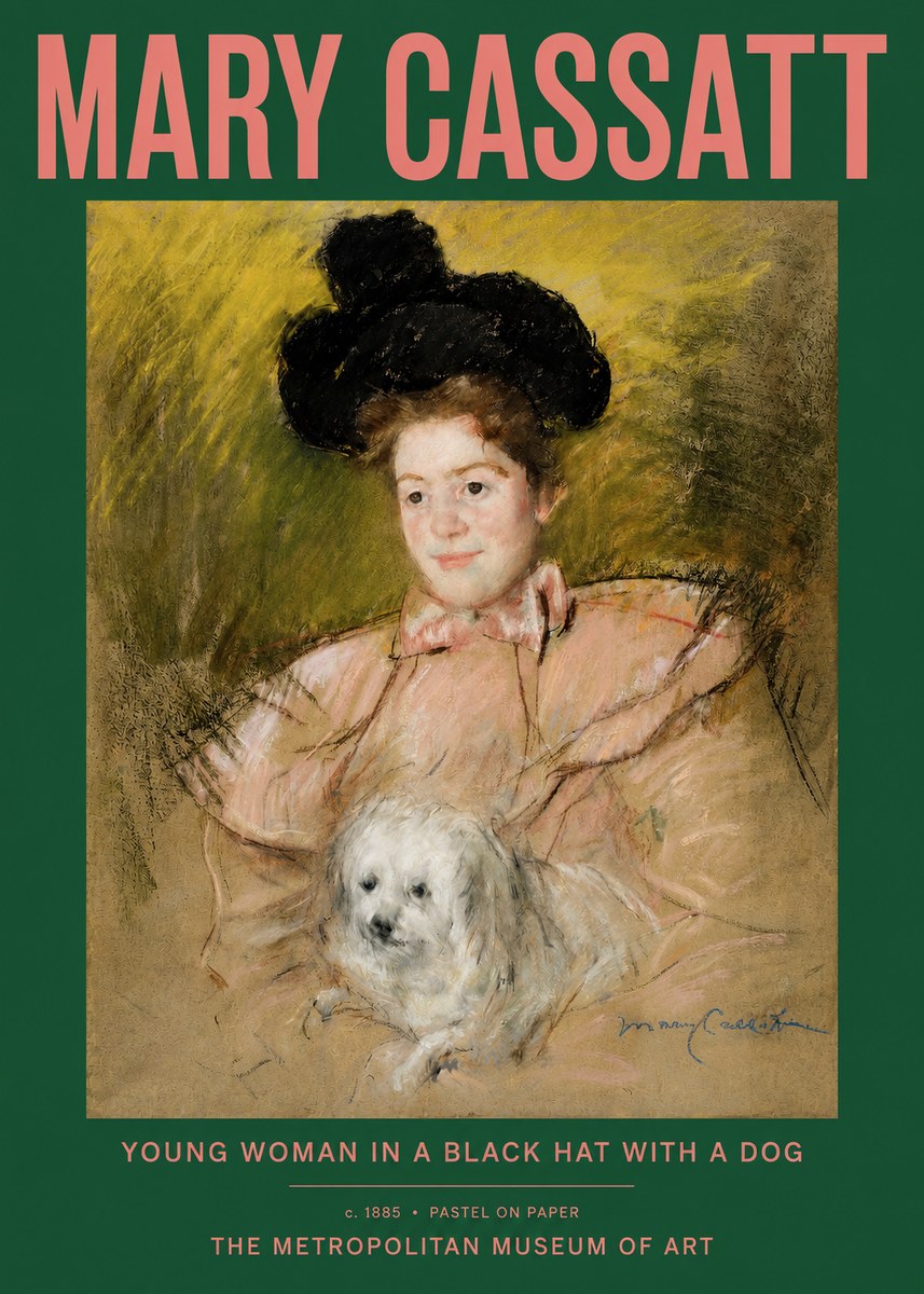 Mary Cassatt Young Woman in a Black Hat with a Dog No2 - Juliste