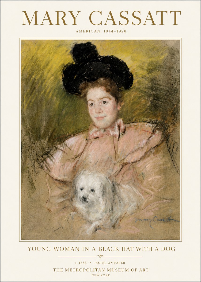Mary Cassatt Young Woman in a Black Hat with a Dog No3 - Juliste