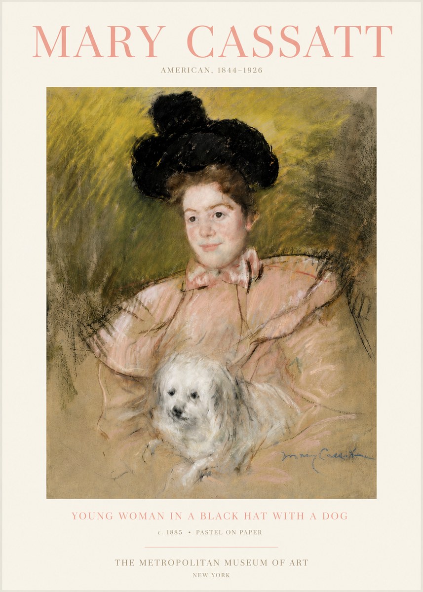 Mary Cassatt Young Woman in a Black Hat with a Dog No4 - Juliste