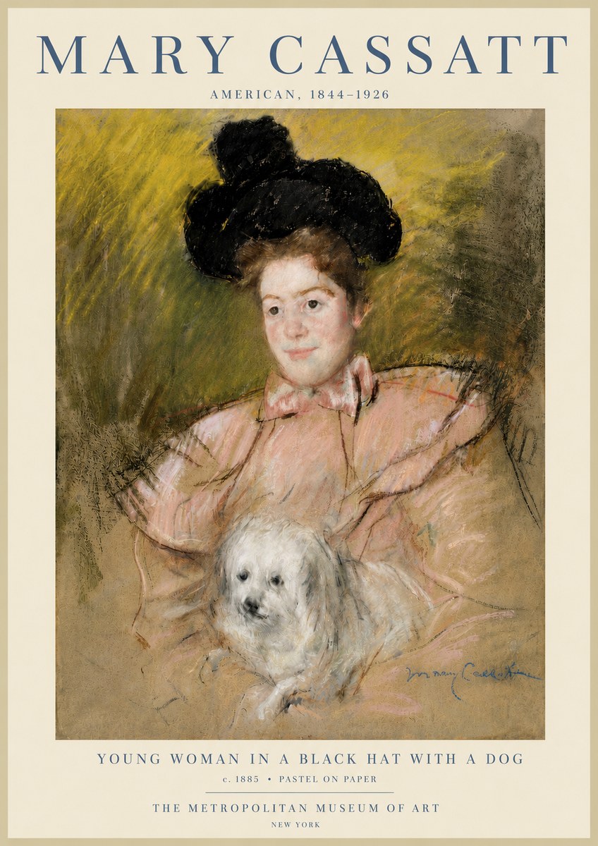 Mary Cassatt Young Woman in a Black Hat with a Dog No5 - Juliste