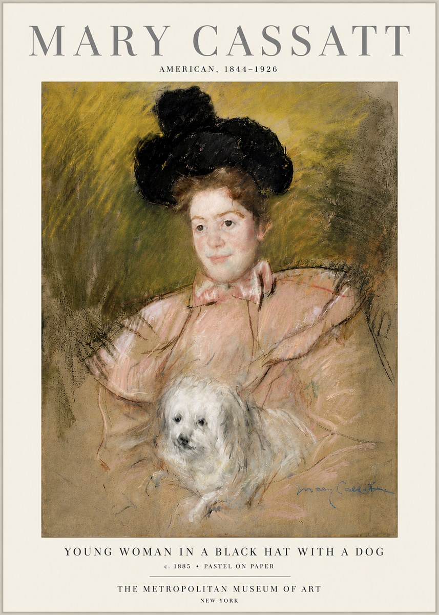 Mary Cassatt Young Woman in a Black Hat with a Dog No6 - Juliste