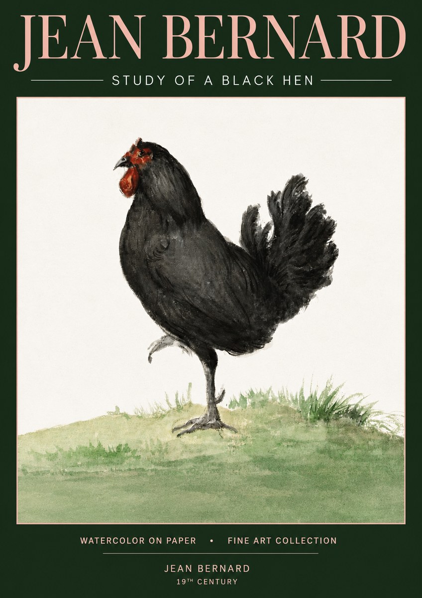 Jean Bernard Study of a Black Hen No3 - Juliste