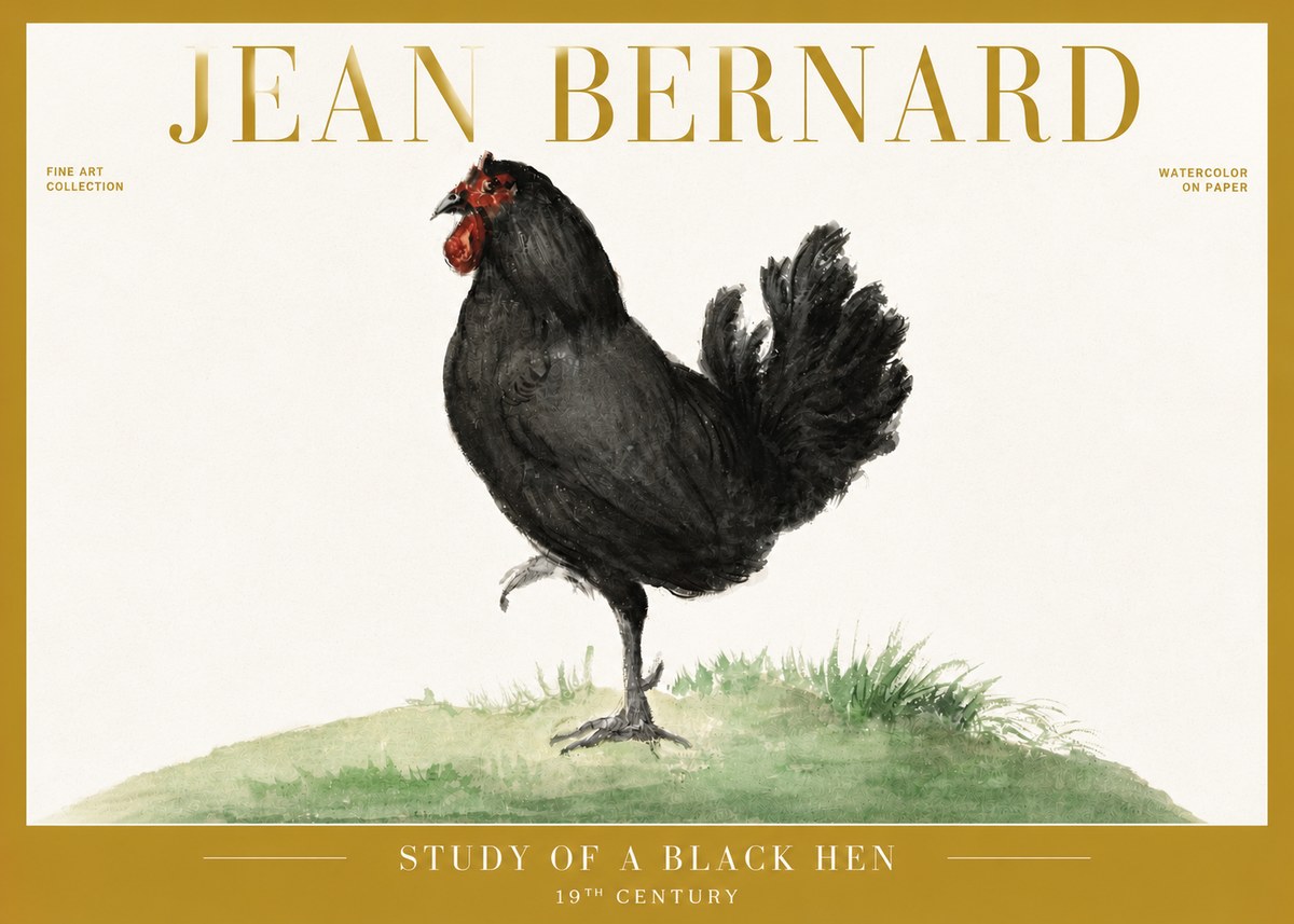 Jean Bernard Study of a Black Hen No6 - Juliste