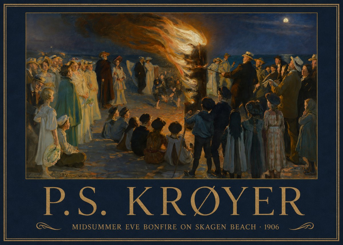 P.S. Krøyer Midsummer Eve Bonfire on Skagen Beach · 1906 No1 - Juliste