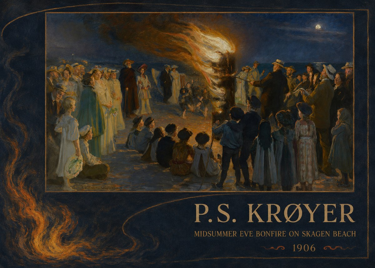 P.S. Krøyer Midsummer Eve Bonfire on Skagen Beach · 1906 No2 - Juliste