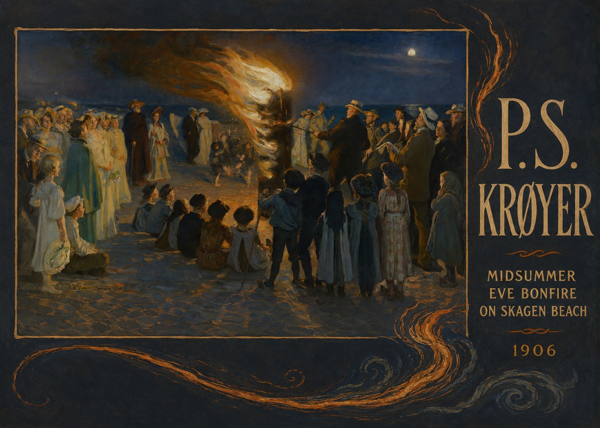P.S. Krøyer Midsummer Eve Bonfire on Skagen Beach · 1906 No4 - Juliste