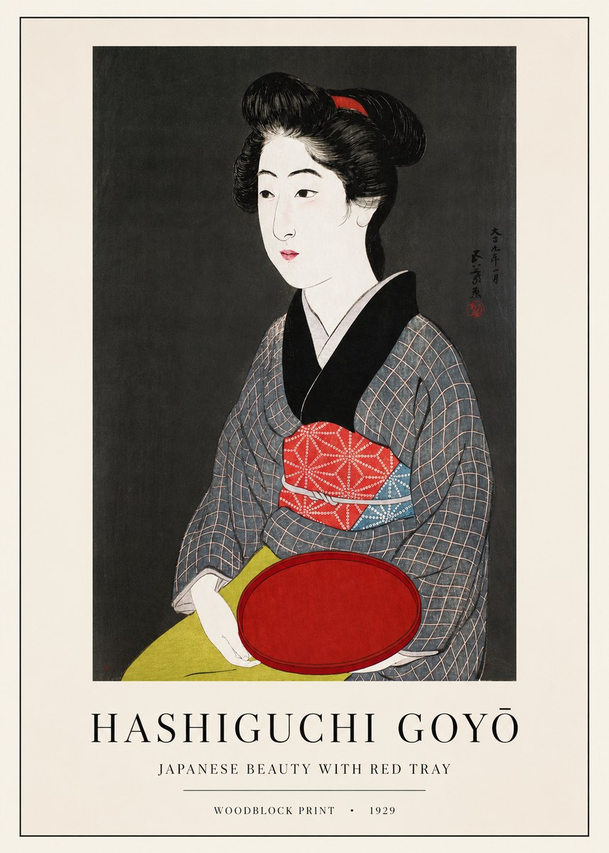 Hashiguchi Goyō Japanese Beauty with Red Tray No1 - Juliste