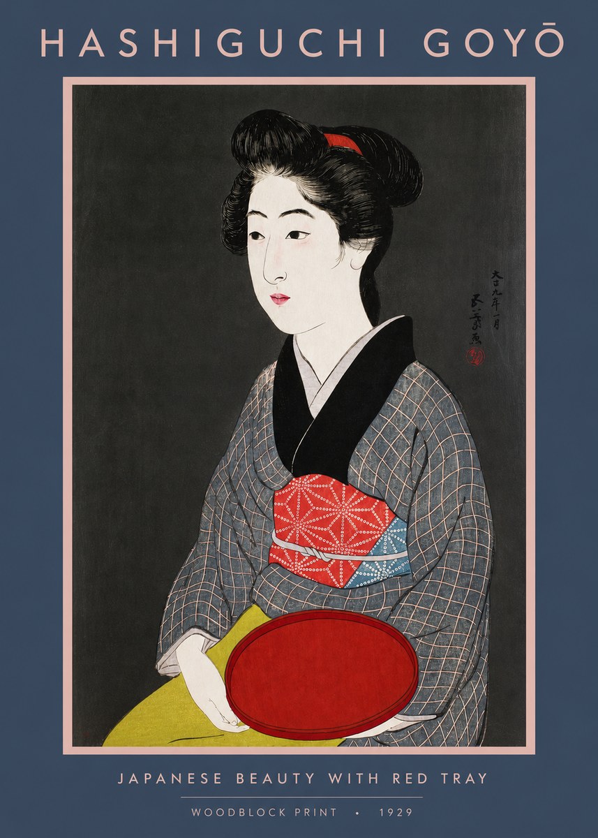 Hashiguchi Goyō Japanese Beauty with Red Tray No2 - Juliste