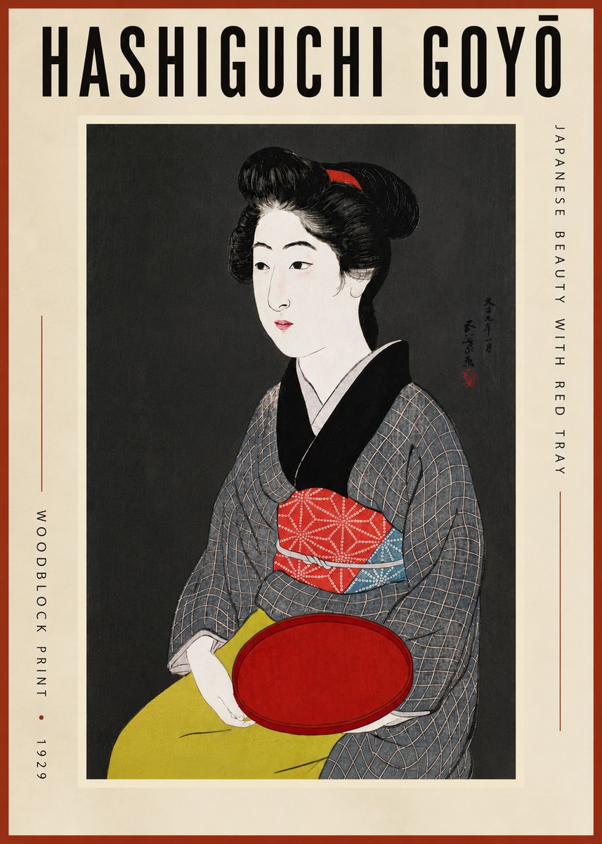 Hashiguchi Goyō Japanese Beauty with Red Tray No5 - Juliste