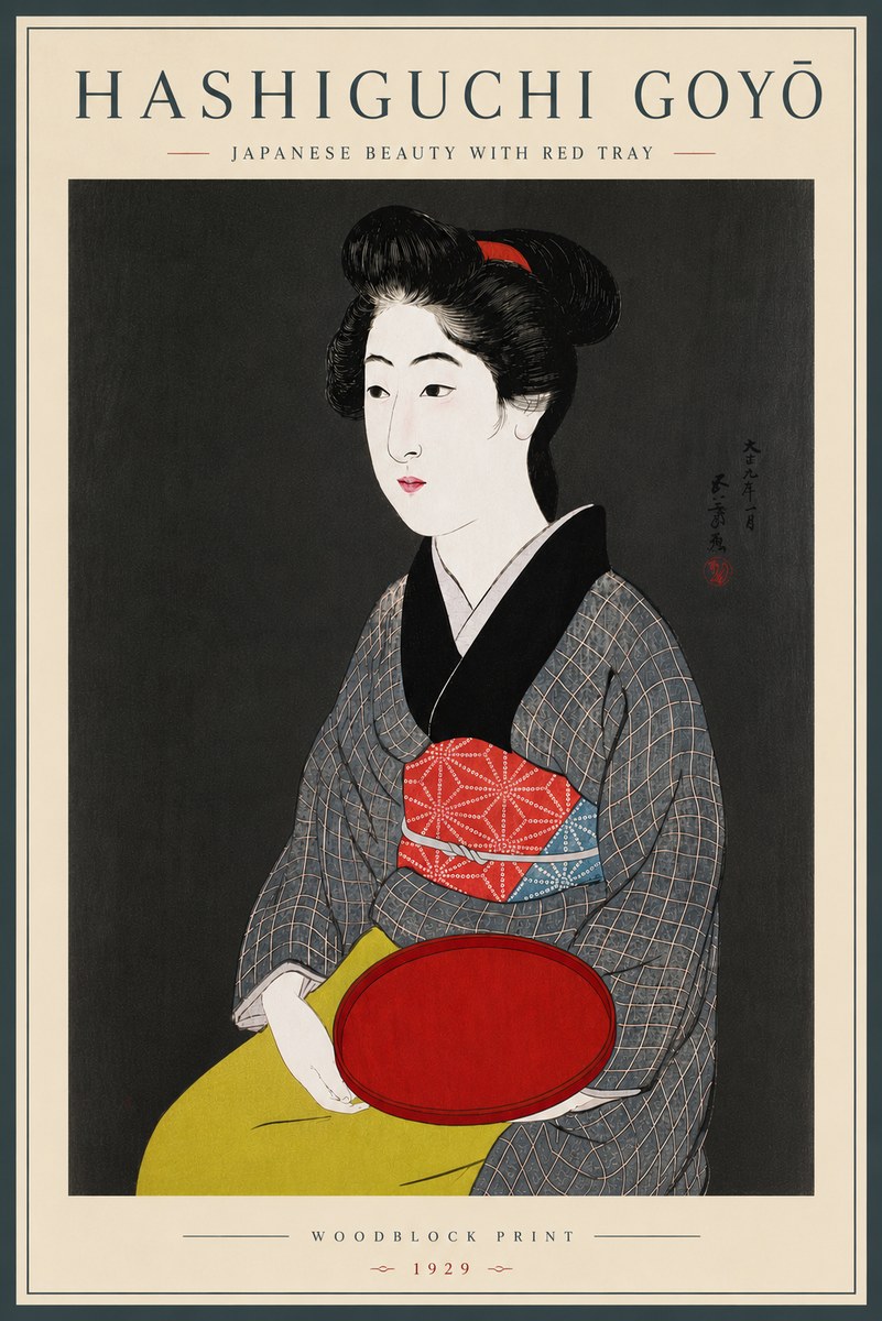 Hashiguchi Goyō Japanese Beauty with Red Tray No6 - Juliste