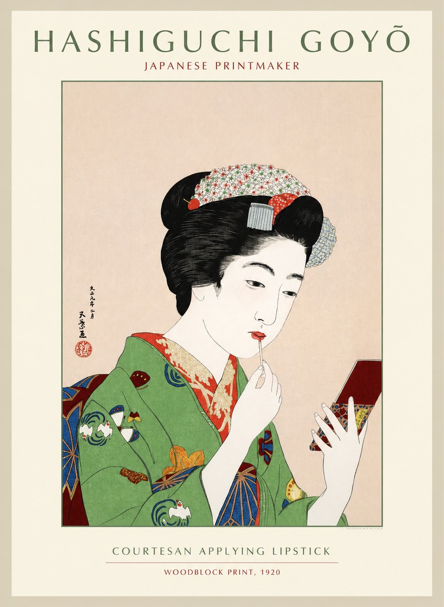 Hashiguchi Goyō Courtesan Applying Lipstick No1 - Juliste