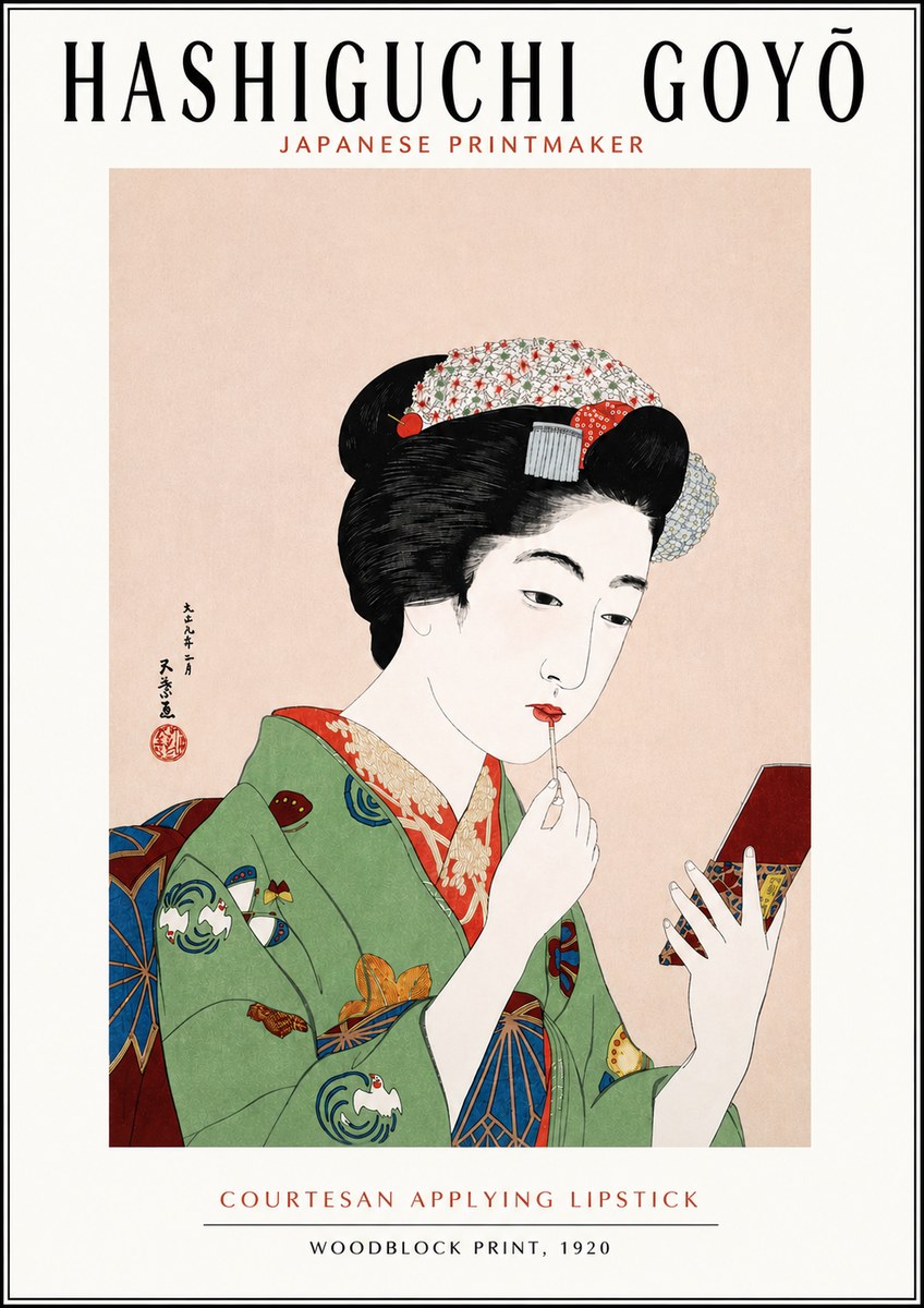 Hashiguchi Goyō Courtesan Applying Lipstick No3 - Juliste