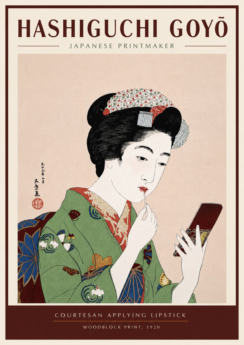 Hashiguchi Goyō Courtesan Applying Lipstick No5 - Juliste