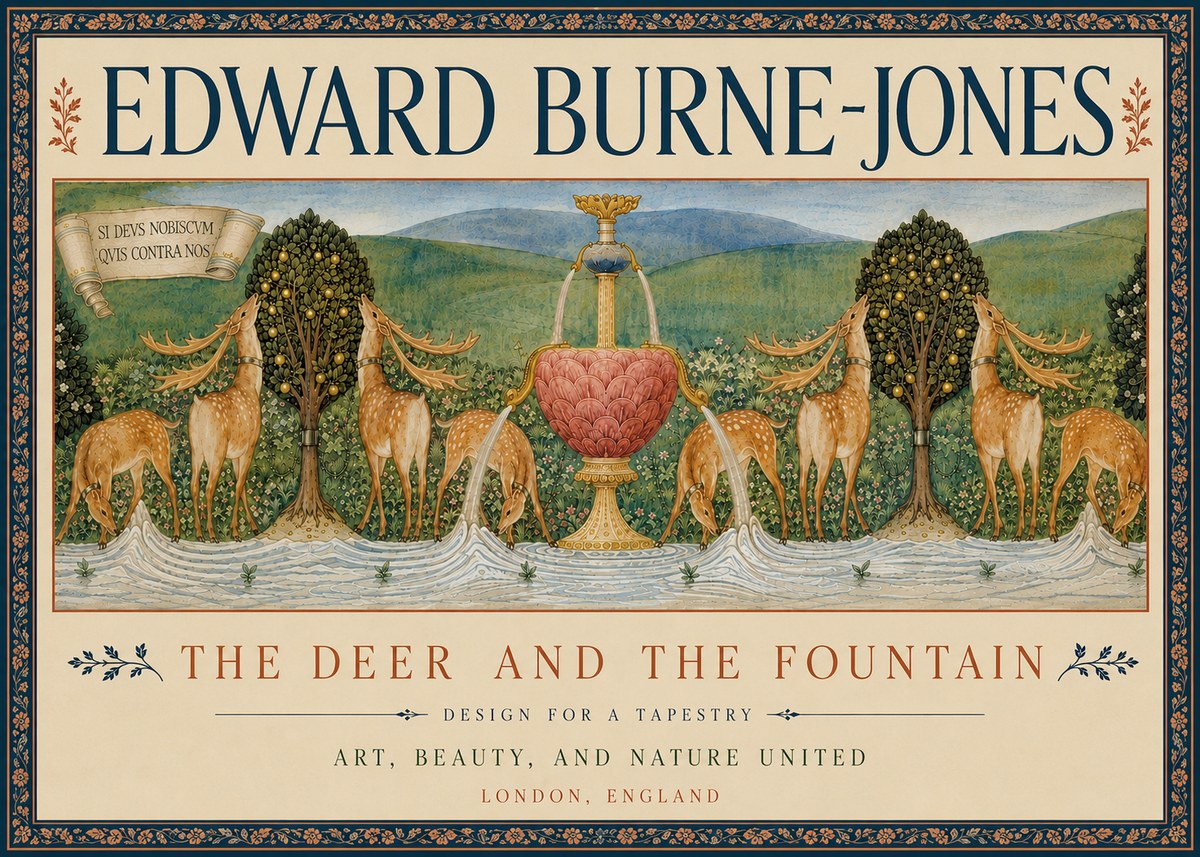 Edward Burne-Jones The Deer and the Fountain No6 - Juliste