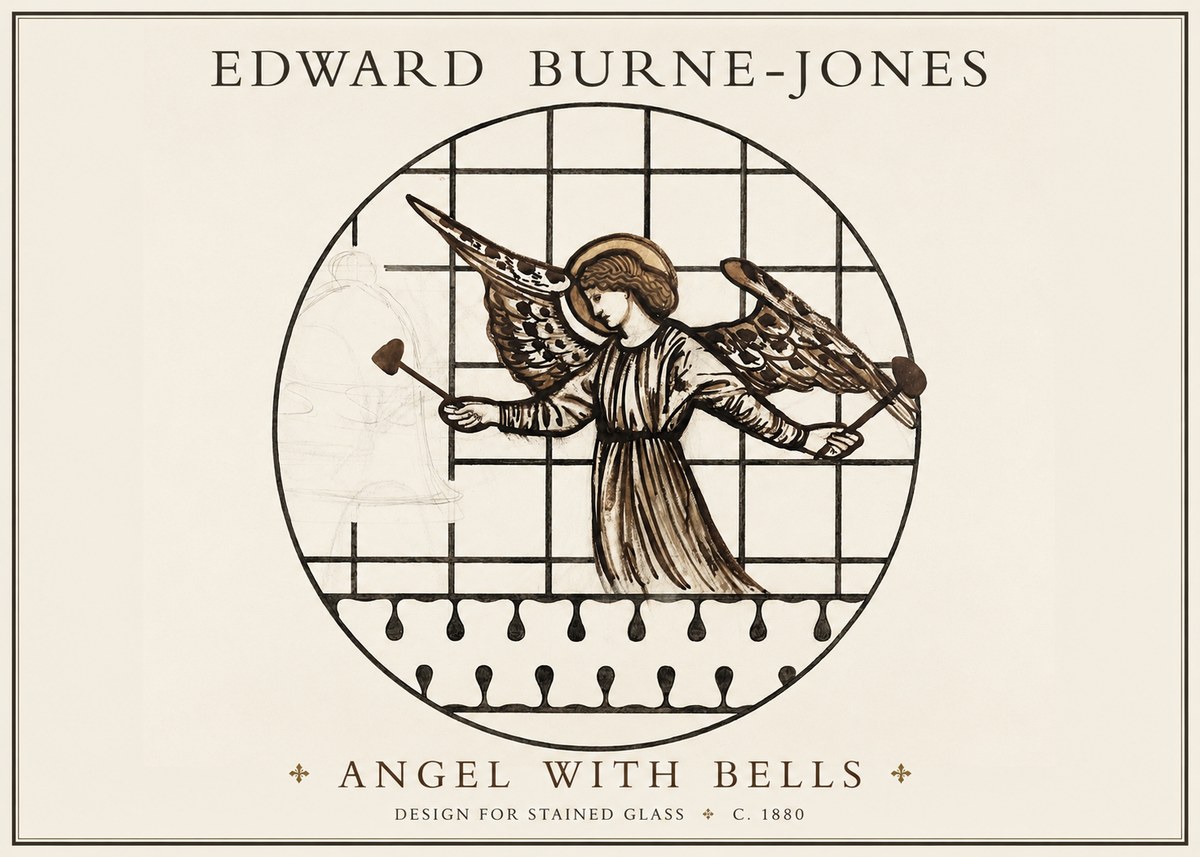 Edward Burne-Jones Angel with Bells (Study) No2 - Juliste