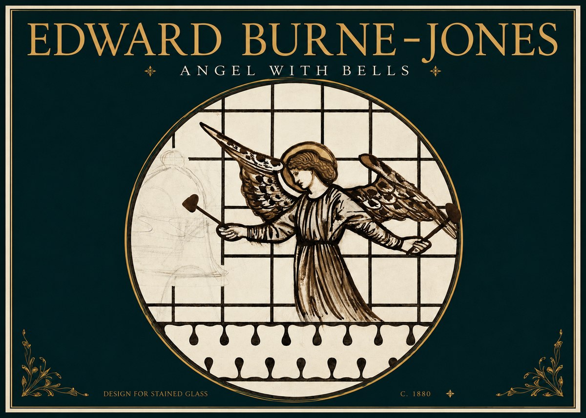 Edward Burne-Jones Angel with Bells (Study) No3 - Juliste