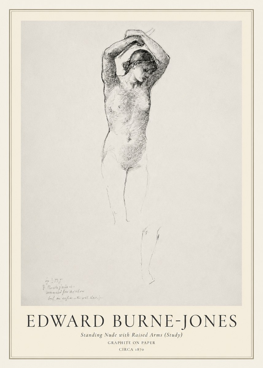 Edward Burne-Jones Standing Nude with Raised Arms (Study) No1 - Juliste