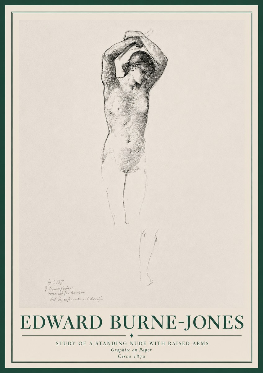 Edward Burne-Jones Standing Nude with Raised Arms (Study) No3 - Juliste