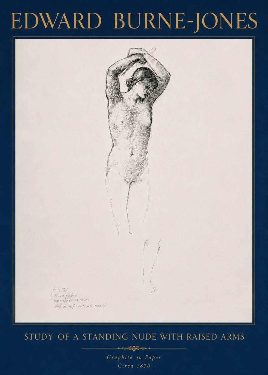 Edward Burne-Jones Standing Nude with Raised Arms (Study) No4 - Juliste