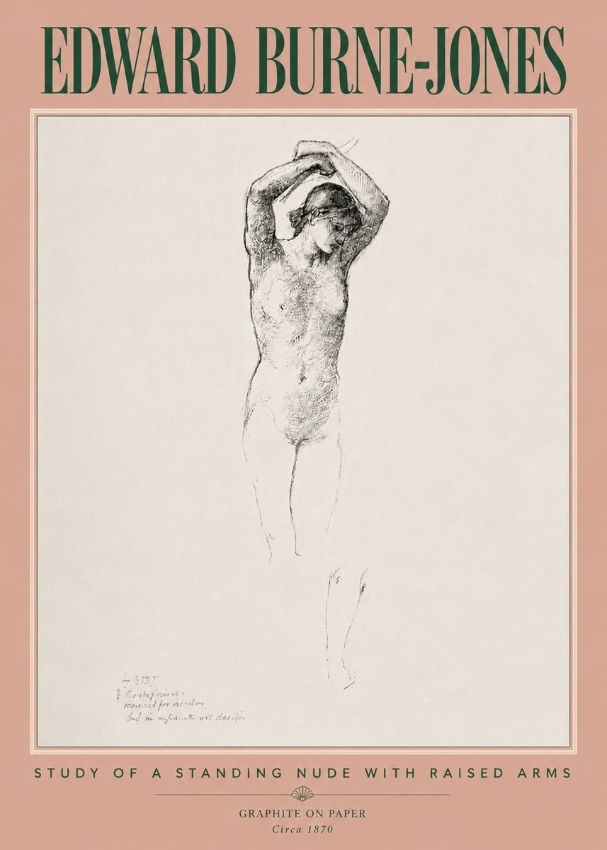 Edward Burne-Jones Standing Nude with Raised Arms (Study) No5 - Juliste