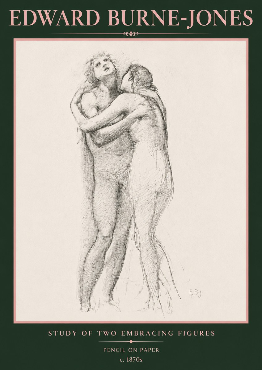 Edward Burne-Jones Study of Two Embracing Figures No5 - Juliste