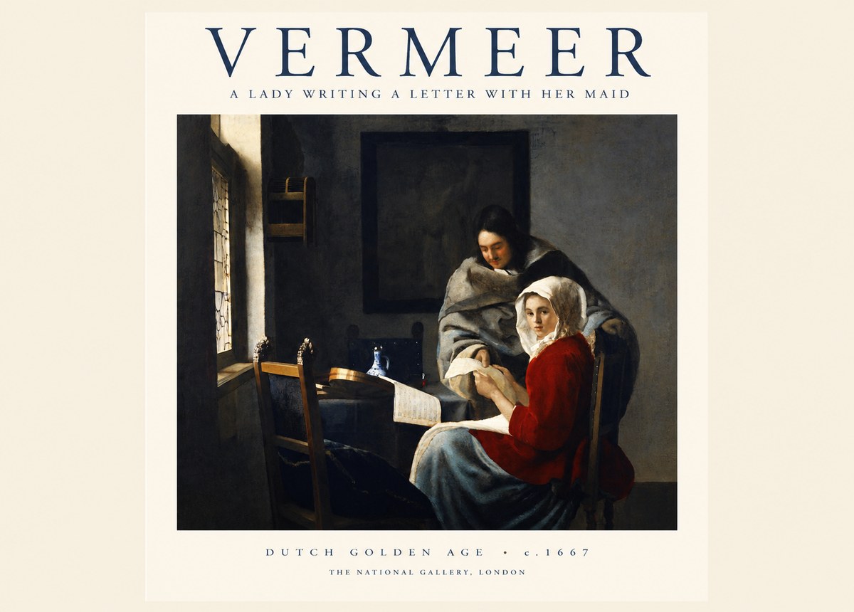 Vermeer A Lady Writing a Letter with Her Maid I No1 - Juliste