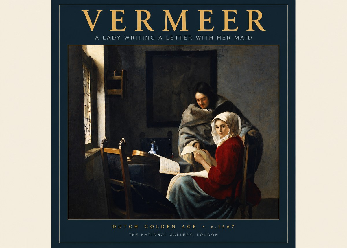 Vermeer A Lady Writing a Letter with Her Maid I No2 - Juliste