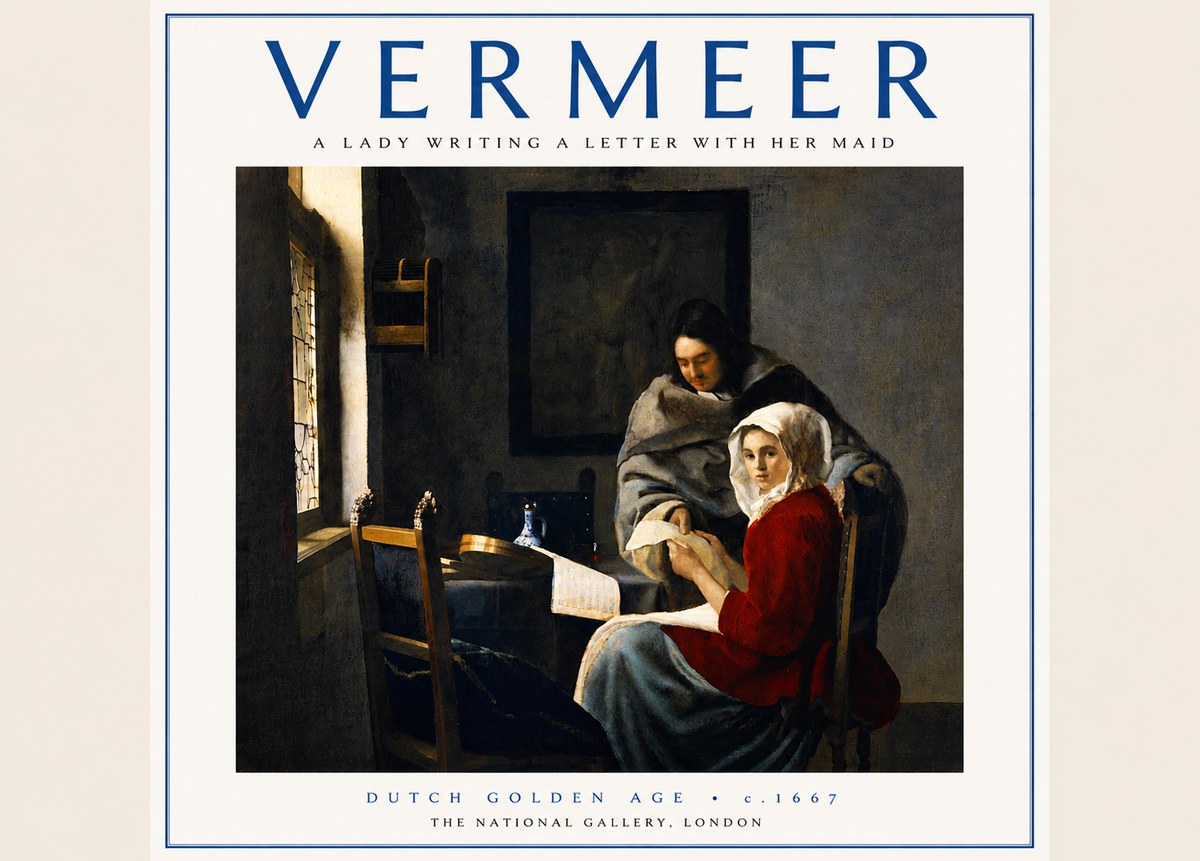 Vermeer A Lady Writing a Letter with Her Maid I No6 - Juliste