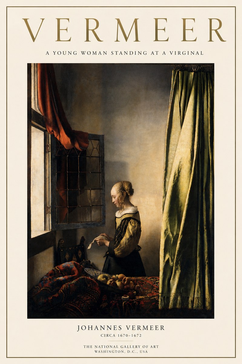Vermeer A Young Woman Standing at a Virginal No3 - Juliste