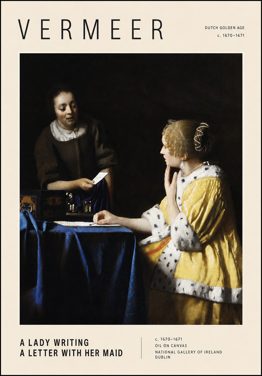 Vermeer A Lady Writing a Letter with Her Maid II No3 - Juliste