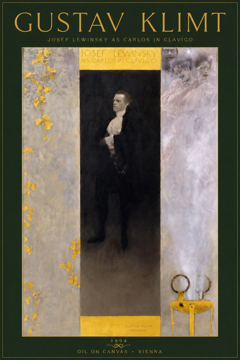 Klimt Josef Lewinsky as Carlos in Clavigo No5 - Juliste