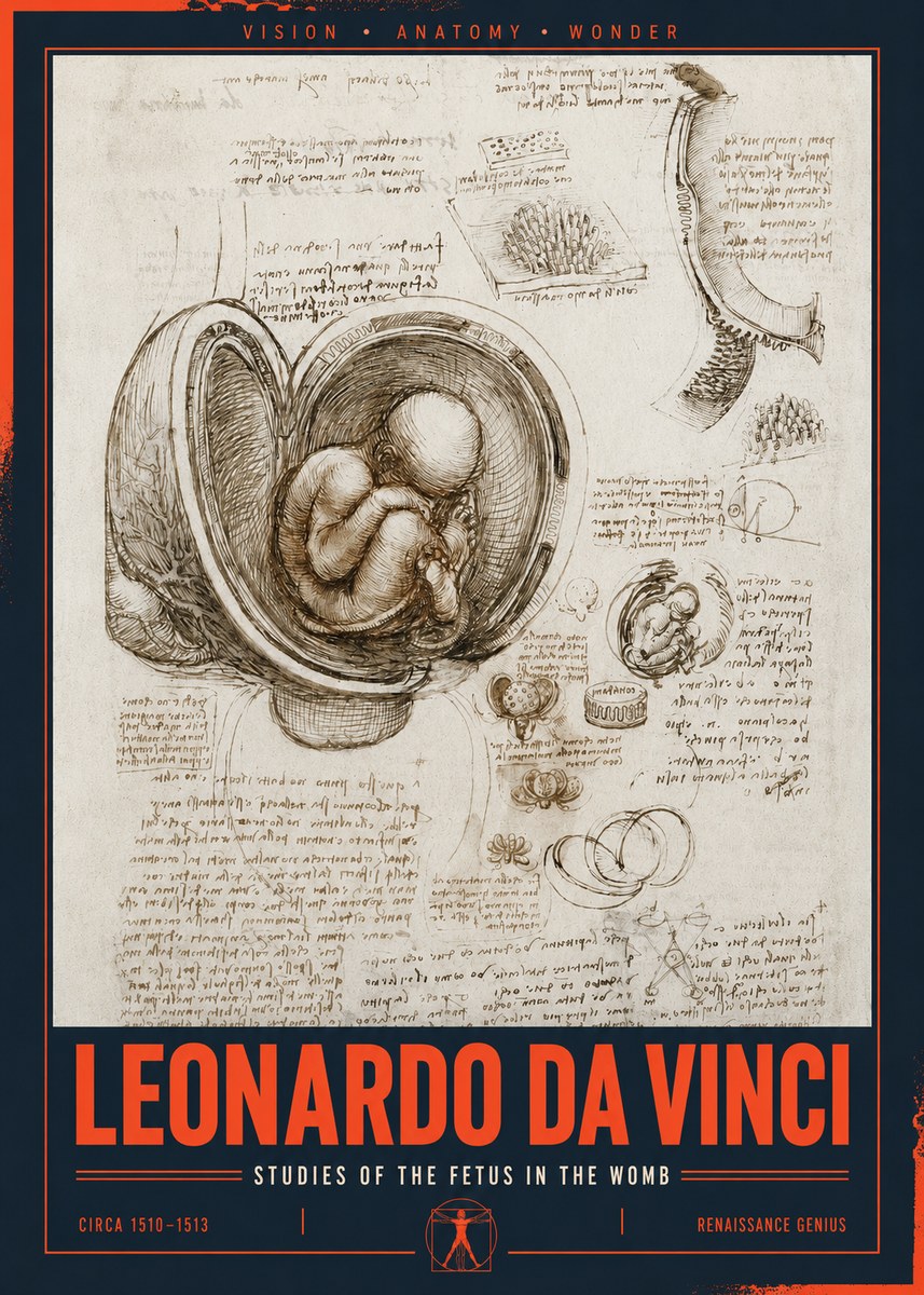 Leonardo da Vinci Studies of the Fetus in the Womb No2 - Juliste