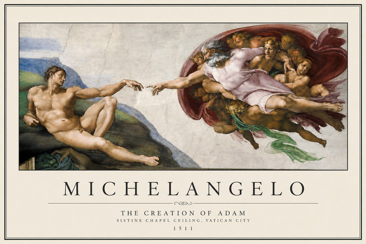 Michelangelo The Creation of Adam No3 - Juliste