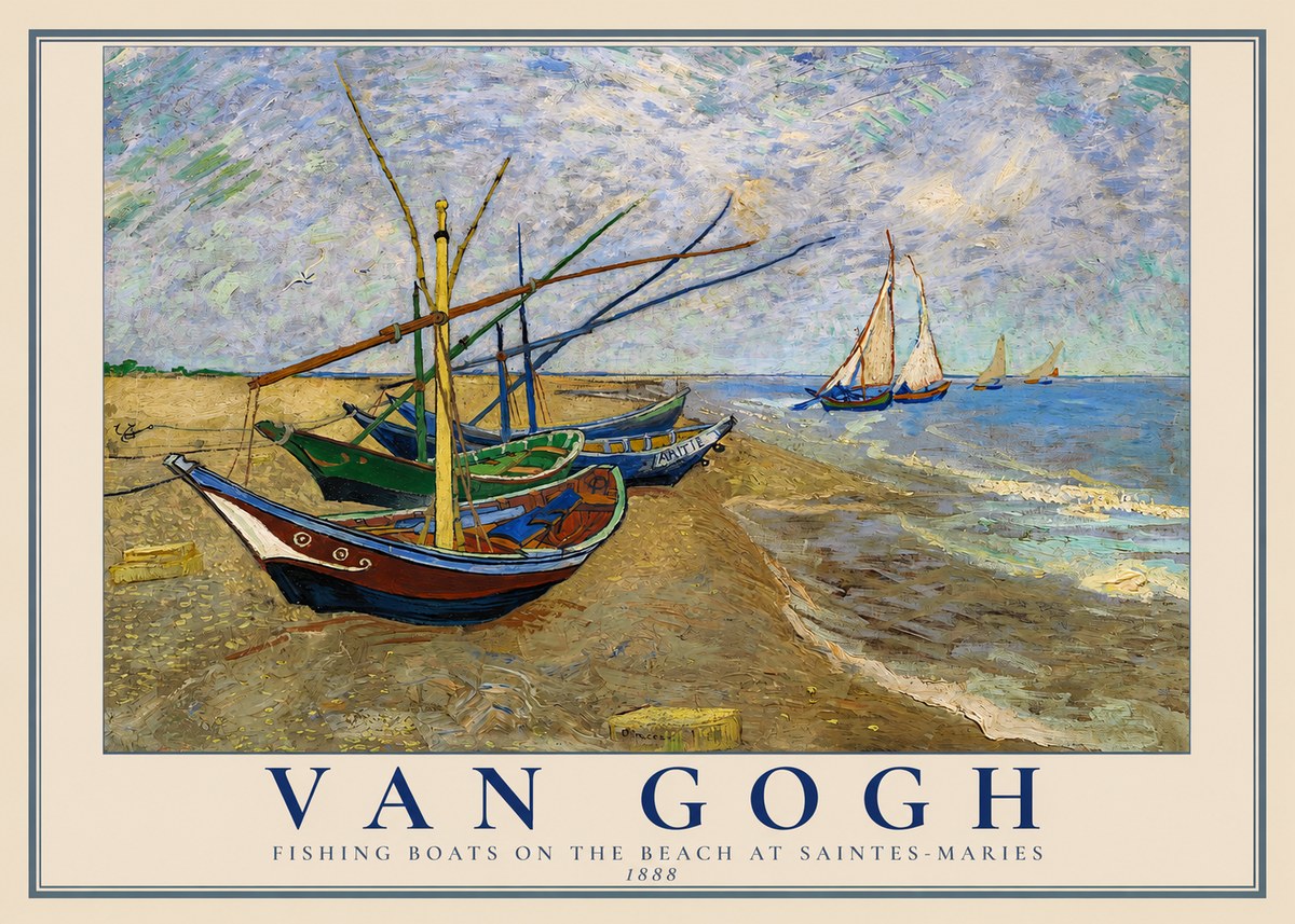 Van Gogh Fishing Boats on the Beach at Saintes-maries No2 - Juliste