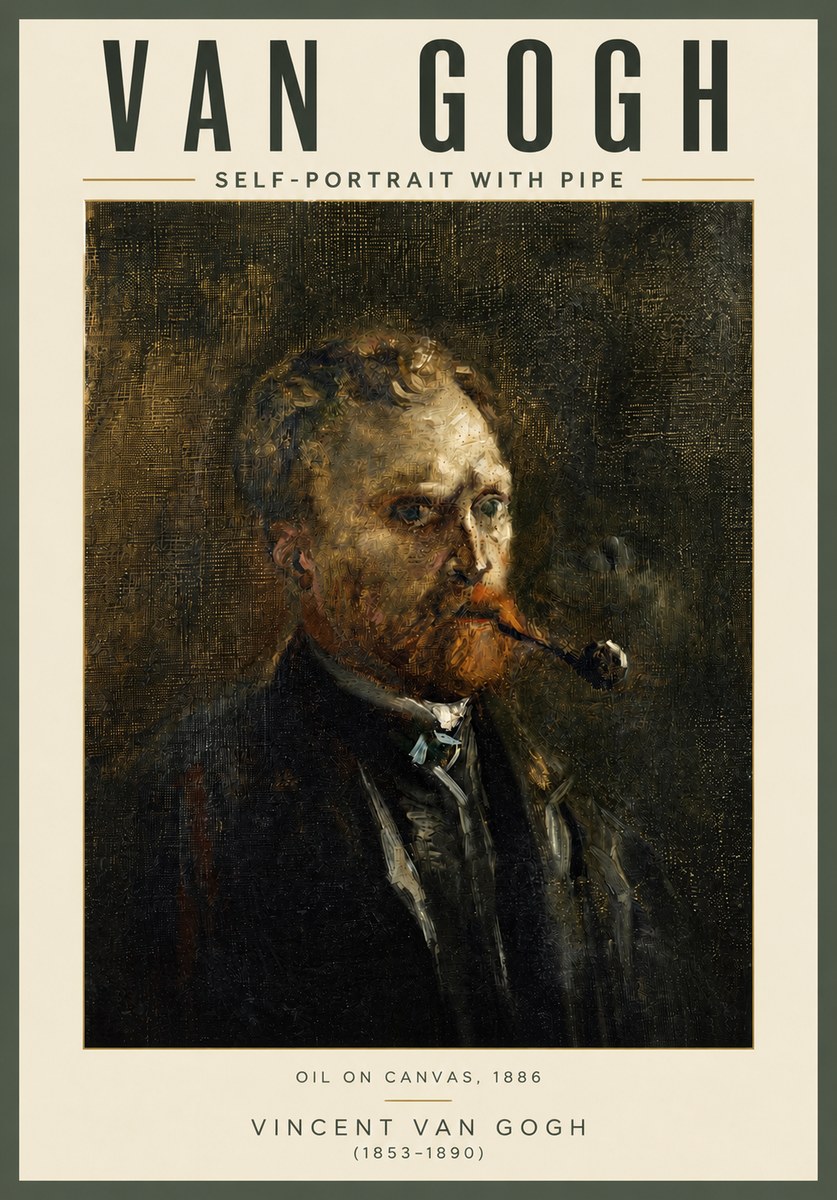 Van Gogh Self-portrait with Pipe No4 - Juliste