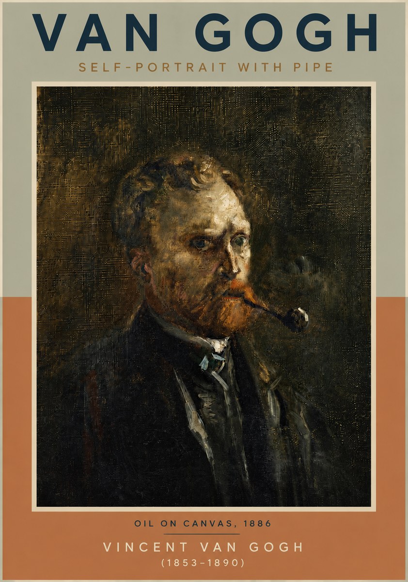 Van Gogh Self-portrait with Pipe No5 - Juliste