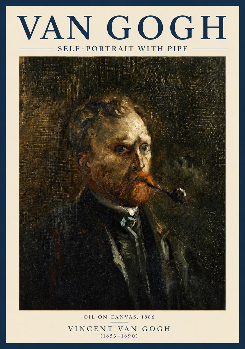 Van Gogh Self-portrait with Pipe No6 - Juliste