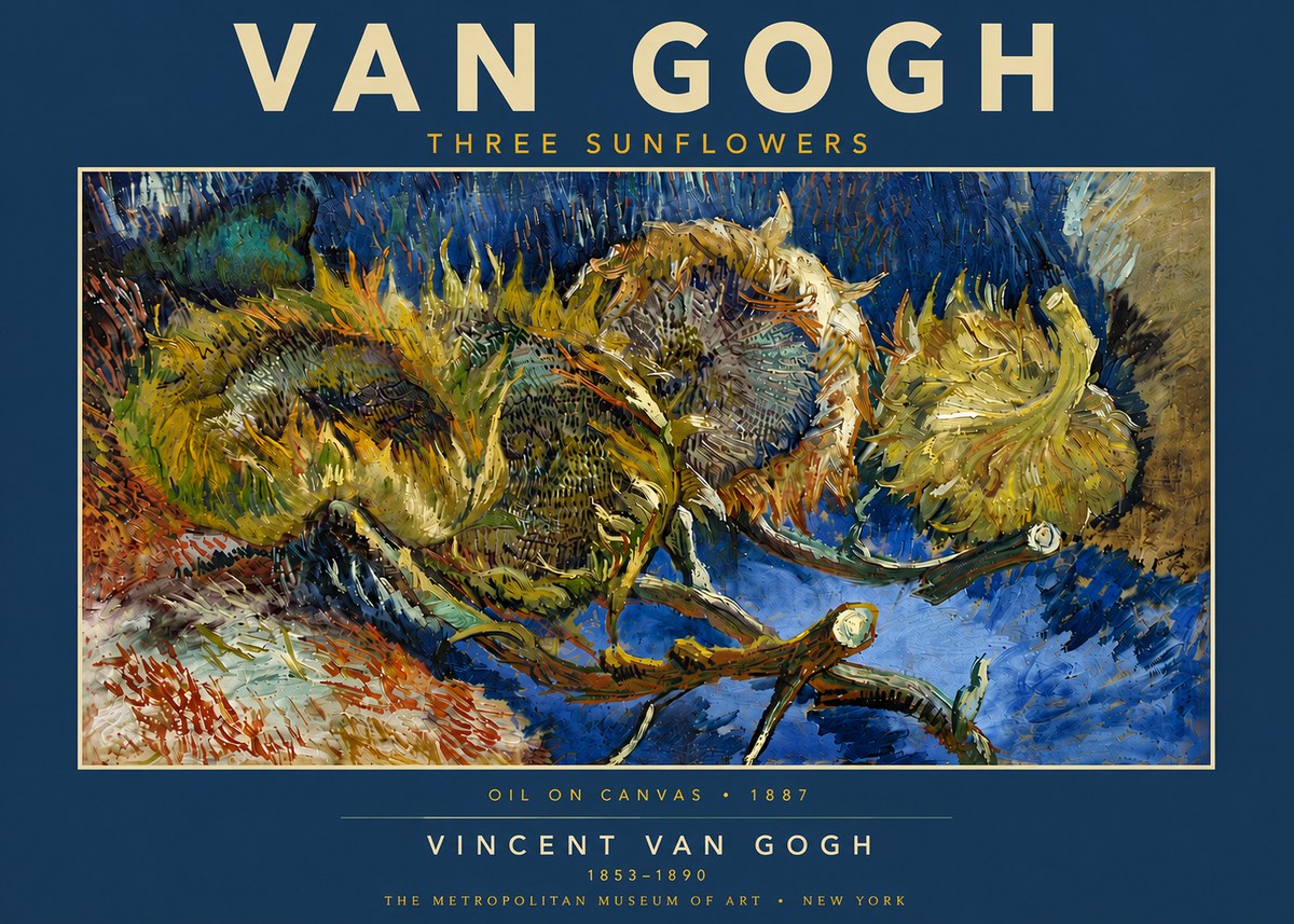 Van Gogh Three Sunflowers No5 - Juliste