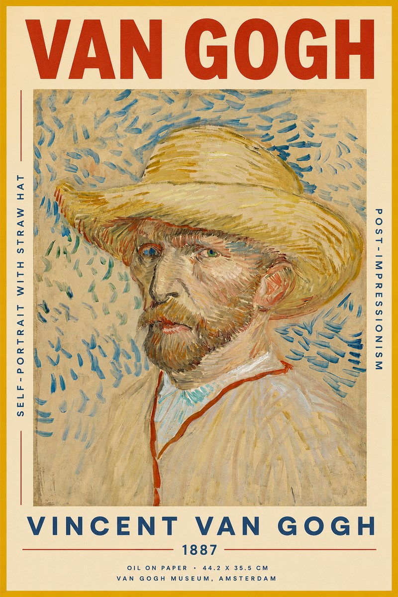 Van Gogh Self-portrait with Straw Hat II No2 - Juliste