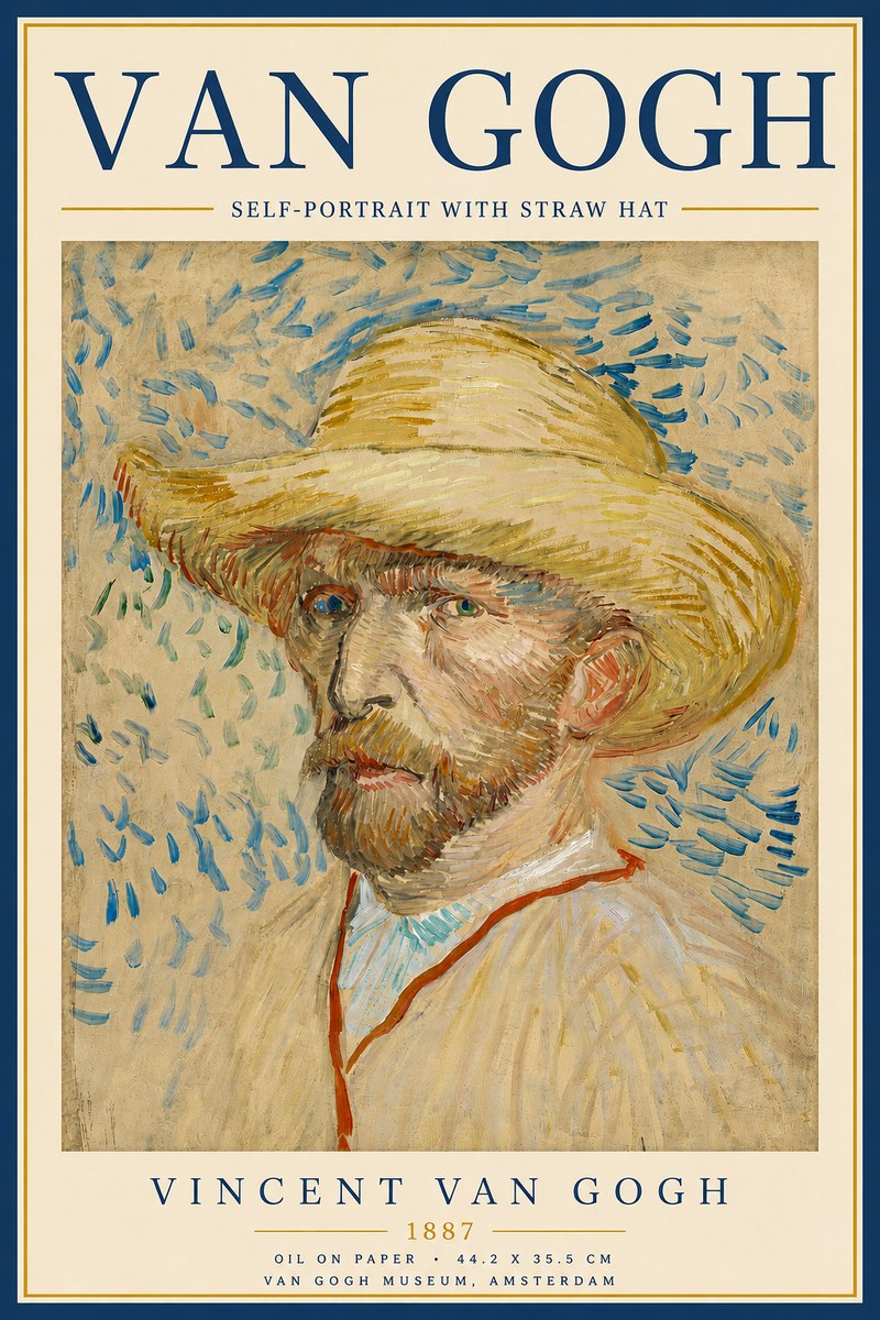 Van Gogh Self-portrait with Straw Hat II No5 - Juliste