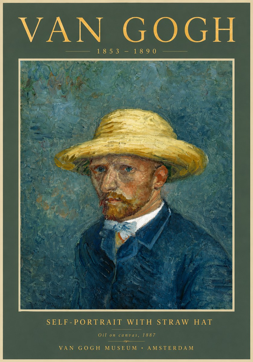Van Gogh Self-portrait with Straw Hat III No5 - Juliste