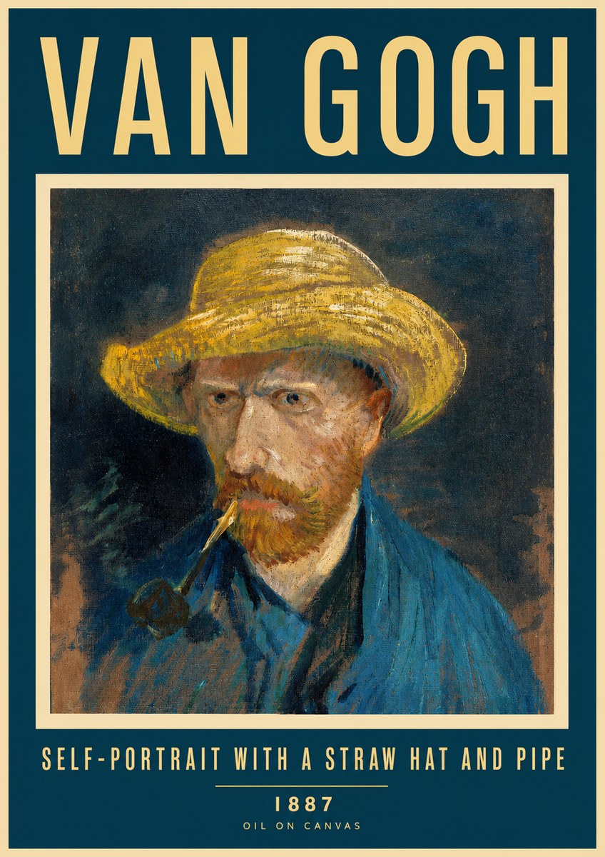 Van Gogh Self-portrait with a Straw Hat and Pipe No2 - Juliste